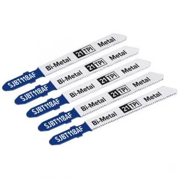 Image of Sealey SJBT118AF Jigsaw Blade Metal 75mm 21tpi - Pack of 5