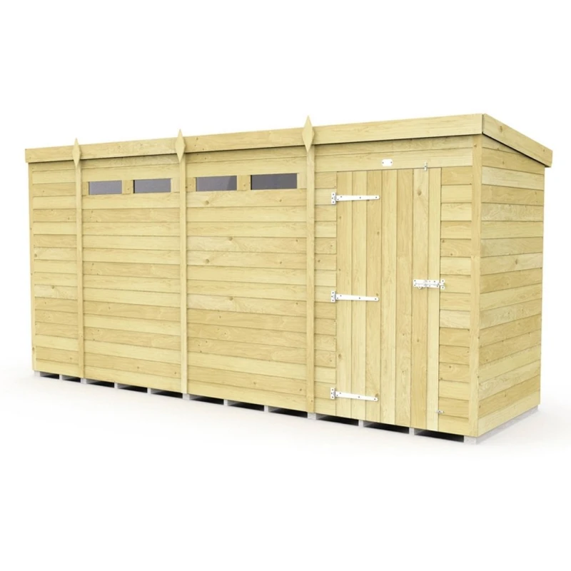 Image of Buttercup Farm 14 x 4 Feet Pent Security Shed - Single Door - L118 x W417 x H201cm in Brown Brown Unisex