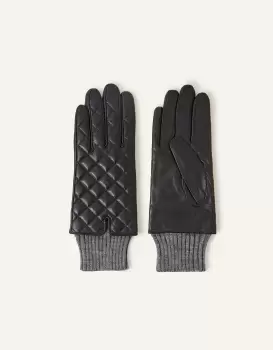 Image of Accessorize Quilted Leather Gloves Black, Size: One Size