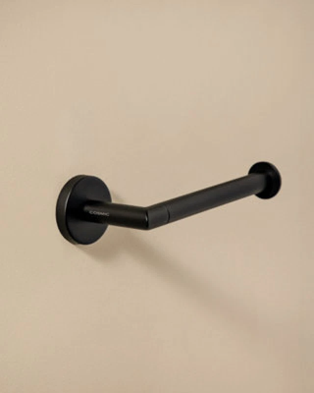 Image of Cosmic Toilet Roll Holder, Matt Black, Adhesive Or Screw-In, Hidden Fixings, Anti-Corrosion, Start Collection