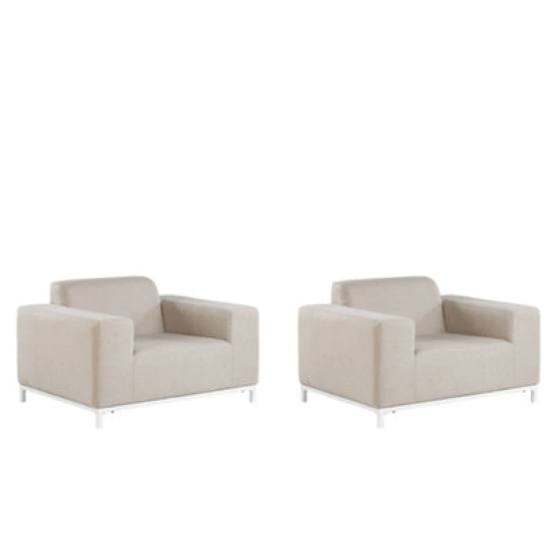 Image of Beliani Set Of 2 Garden Armchairs Beige With White Rovigo