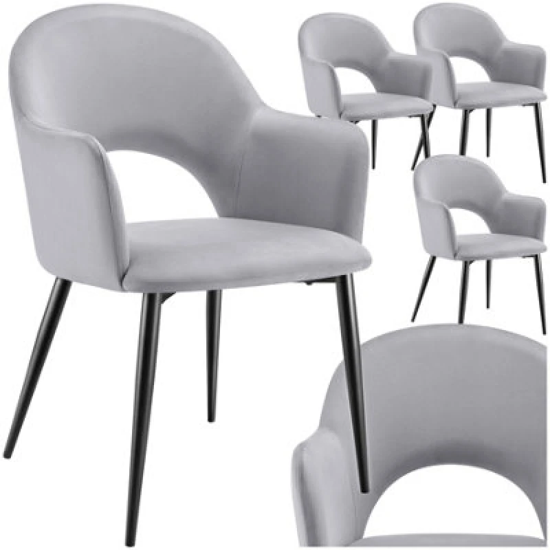 Image of Tectake Set Of 4 Dining Chair Sasha- Padded Armchair In Velvet Look, Continuous Backrest - Light Grey