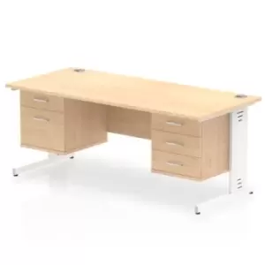 Image of Impulse 1800 Rectangle White Cable Managed Leg Desk MAPLE 1 x 2 Drawer 1 x 3 Drawer Fixed Ped