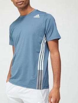 Image of adidas Freelift 3 Stripes T-Shirt - Blue, Size L, Men