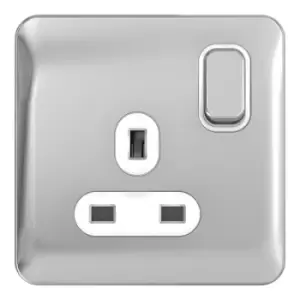 Image of Schneider Electric Lisse Screwless Deco - Switched Single Power Socket, 13A, Single Pole, GGBL3010WPC, Polished Chrome with White Insert
