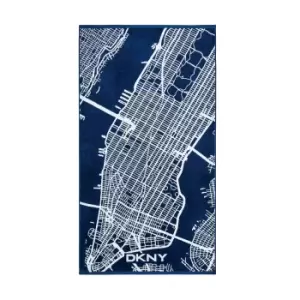 Image of DKNY City Map Bath Sheet, Navy & White