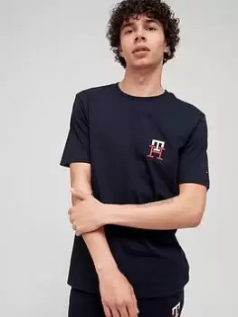 Image of Tommy Hilfiger Essential Monogram T-Shirt - Desert Sky Navy , Desert Sky Navy, Size S, Men