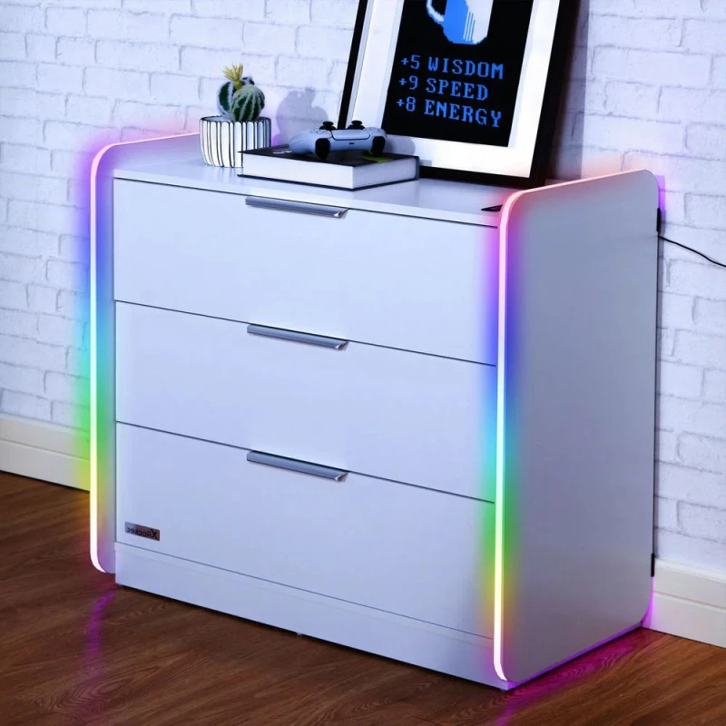 Image of Electra Chest of 3 Drawers With LED Lights White