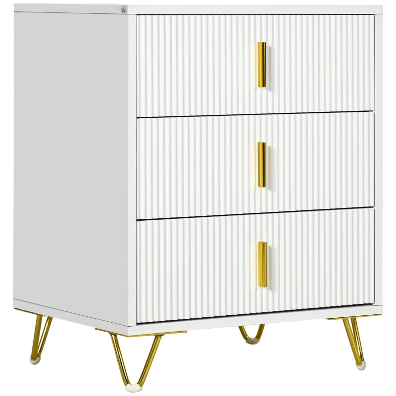 Image of HOMCOM 3 Drawer Dresser, Chest of Drawers Storage Cabinet, White White