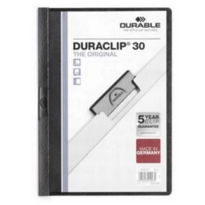 Image of Durable DURACLIP 30 Original A4 PVC Folder with Clear Front and 3mm Spine Black Pack of 25