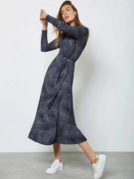 Image of Mint Velvet Animal Print Tie Front Midi Dress - Blue