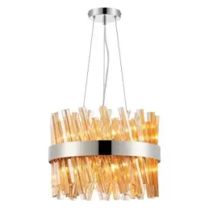 Image of Luminosa Kalih 10 Light G9, Ceiling Pendant Round, Polished Nickel, Amber