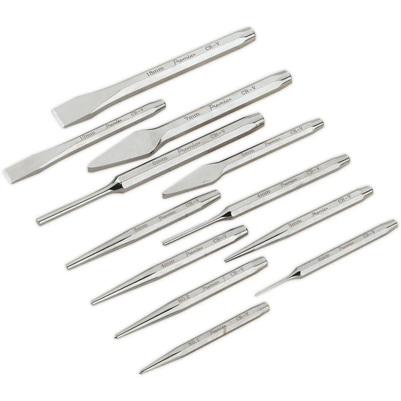 Image of Loops 12 Piece PREMIUM Punch & Chisel Set - Hardened & Tempered - Chromed Steel Metallics
