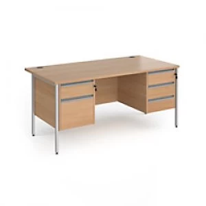 Image of Dams International Straight Desk with Beech Coloured MFC Top and Silver H-Frame Legs and Two & Three Lockable Drawer Pedestals CH16S23-S-B 1600 x 800
