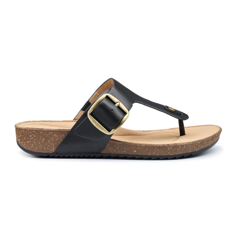 Image of Hotter Womens 'Resort' Toe-Post Sandals in Black Size: 6 Black Female 6