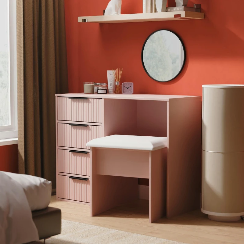 Image of Fluted 4 Drawer Vanity in Kobe Pink - Ready Assembled - Lewis's Home TJ Hughes 5056812208825