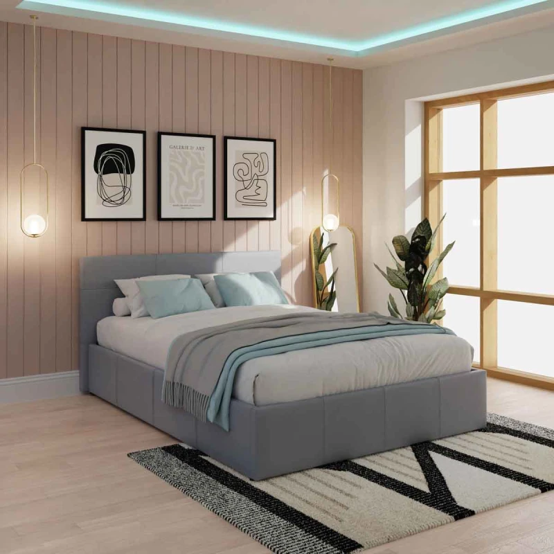 Image of GFW Side Lift Small Double Ottoman Grey Fabric Bed & Bonnel Mattress, Grey SL120GRSB