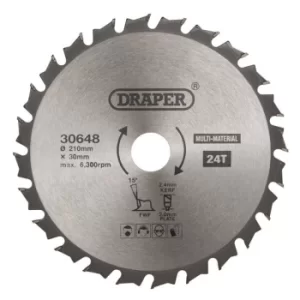 Image of Draper TCT Multi Purpose Circular Saw Blade, 210 x 30mm, 24T