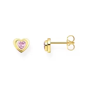 Image of THOMAS SABO Gold Plated Heart Shape Pink Zirconia Stud Earrings