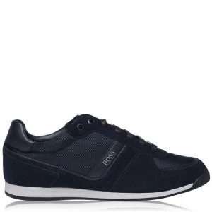Image of Hugo Boss Glaze Nylon Suede Trainers Blue Suede 401 Men