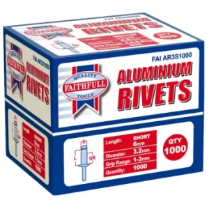 Image of Aluminium Rivets 3.2 X 6MM Short Bulk Pack of 1000