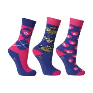 Image of Hy Childrens/Kids Thelwell Collection Race Socks (Pack of 3) (8 UK Child-12 UK Child) (Cobalt Blue/Magenta)