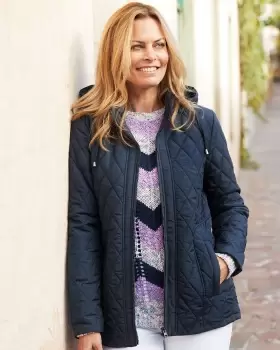 Image of Cotton Traders Womens Showerproof Hooded Quilted Jacket in Blue