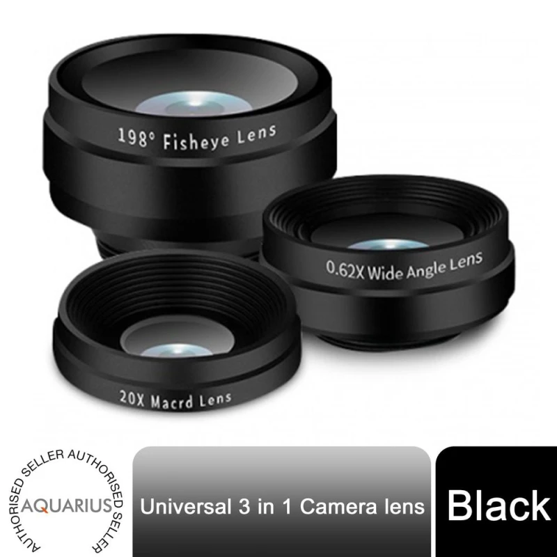 Image of Aquarius Aquarius 3-in-1 Camera Lens Kit - Fisheye, Wide Angle & Macro Lens for iPhone, Samsung, iPad