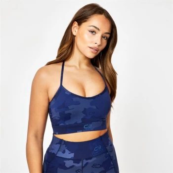 Image of USA Pro X Courtney Black Cross Back Power Camo Sports Bra - Blue Camo