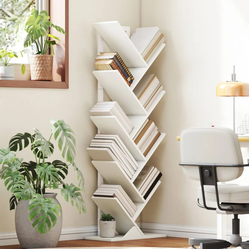 Image of HOMCOM 9-Tier Tree Bookshelf with Steel Frame for Living Room, White White Unisex