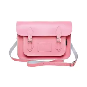 Image of Zatchels Womens/Ladies Handcrafted Pastel Leather Mag Dots Satchel Bag (British Made) (14.5in) (Baby Pink)