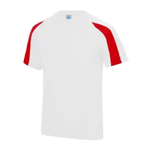Image of Just Cool Mens Contrast Cool Sports Plain T-Shirt (XL) (Arctic White/Fire Red)