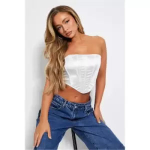 Image of I Saw It First Satin Boned Dipped Hem Corset Top - White