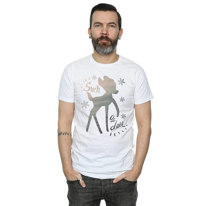 Image of Disney Men Bambi Winter Deer T-Shirt in White Size: Small White S Male 5057736139370