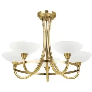 Image of Semi Flush Ceiling Light Antique Brass & White 5 Bulb Hanging Pendant Lamp Shade