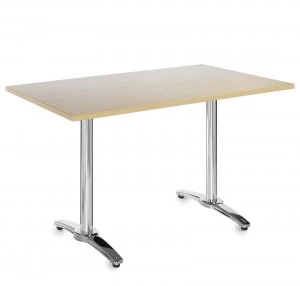 Image of Roma Rectangular Table With 4 Leg Chrome Base 1600mm x 800mm - Beech