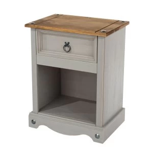 Image of Halea Pine 1-Drawer Bedside Cabinet - Grey