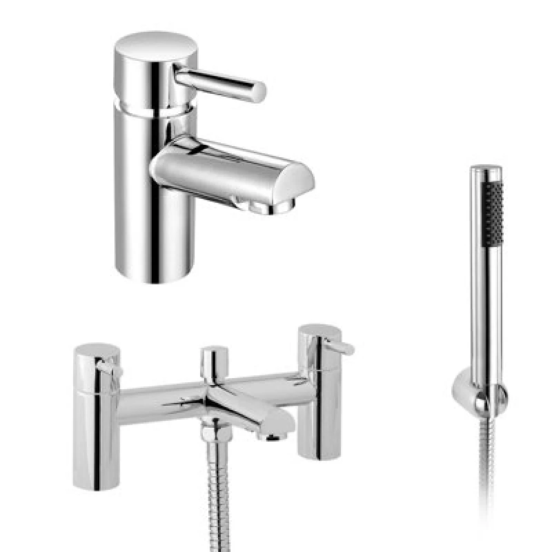 Image of Nes Home Chrome Round Bridge Deck Mounted Bath Shower Mixer With Handset And Basin Single Lever Mixer Tap Set Silver