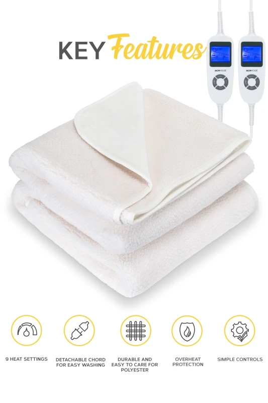 Image of MONHOUSE Fleece Electric Heated Under Blanket - Controller & 9 Heat Settings in White Size: Double White Unisex Double