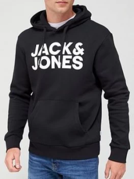 Image of Jack & Jones Logo Overhead Hoodie - Black