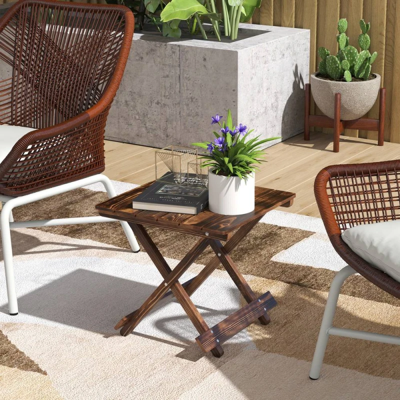Image of Outsunny Wooden Folding Garden Table, Folding Side Table, Carbonised Finish