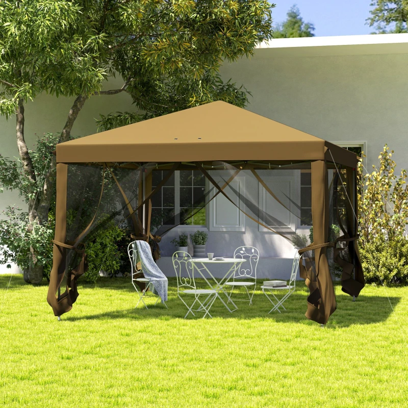Image of Outsunny Heavy Duty Pop Up Gazebo with Removable Mesh Sidewall Khaki Khaki