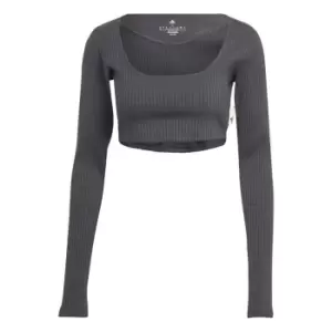 Image of adidas Rib Long Sleeve Crop Top Womens - Black