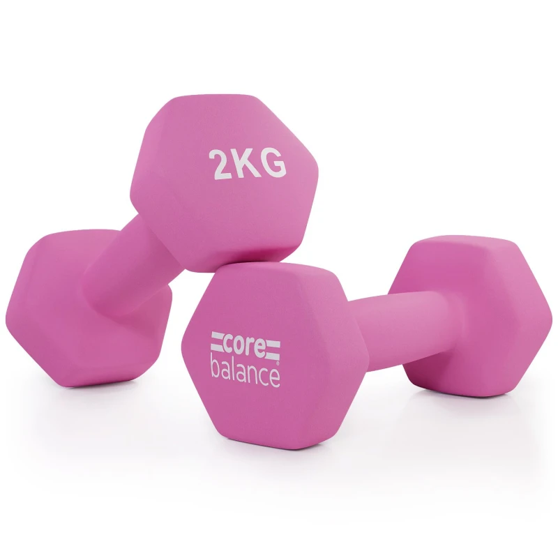 Image of Core Balance Neoprene Hex Dumbbells Set Of 2 Cast Iron Hexagonal Hand Weights Core Balance Pink