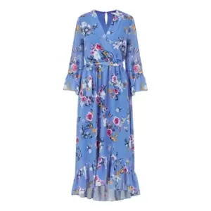Image of Yumi Blue Floral Butterfly Wrap Dress - Blue