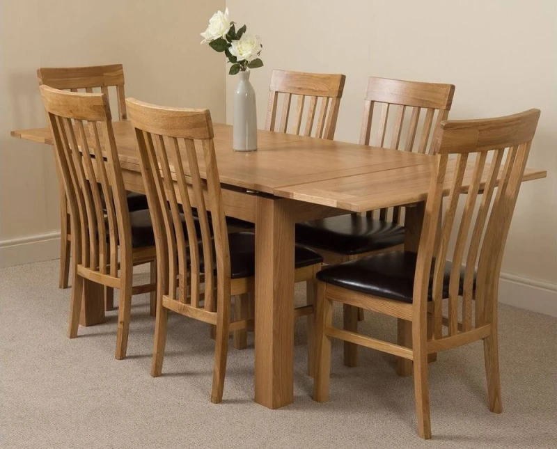 Image of Thats Furniture Richmond 140-220cm Oak Extending Dining Table & 6 Harvard Chairs in Brown Brown Unisex