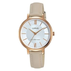 Image of Lorus RG264LX8 Ladies Elegant Beige Leather Strap Watch with Rose Gold Plated Case