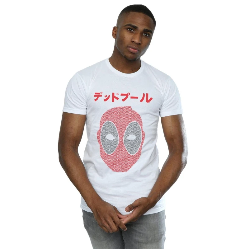 Image of Marvel Marvel Men Deadpool Seigaiha Head T-Shirt in White Size: Small White S Male 5059308622631