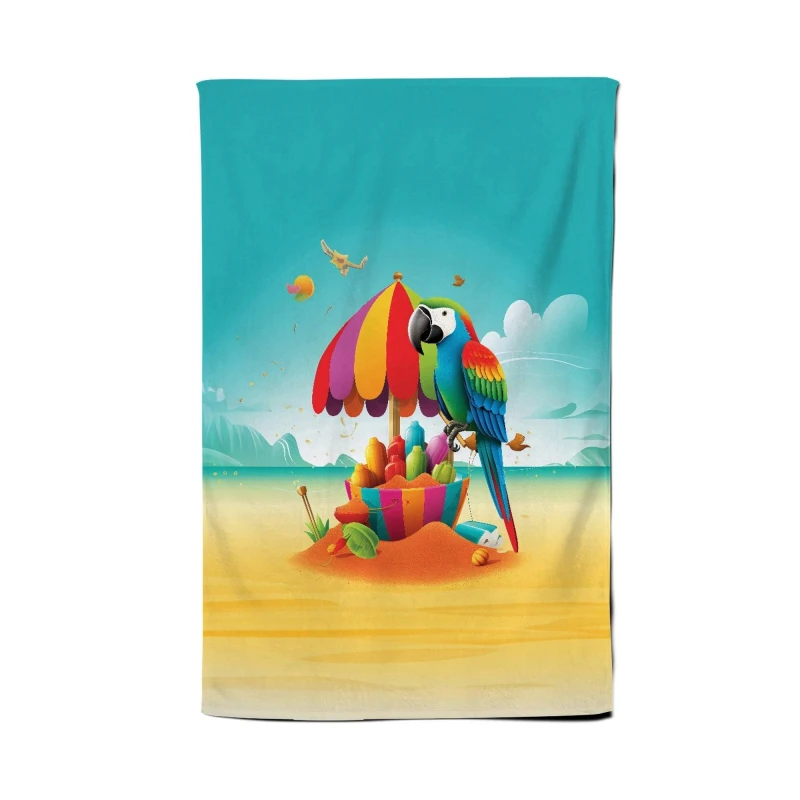 Image of Warren Reed - Designer Parrot On A Beach Holiday Tea Towel in Yellow Yellow Unisex