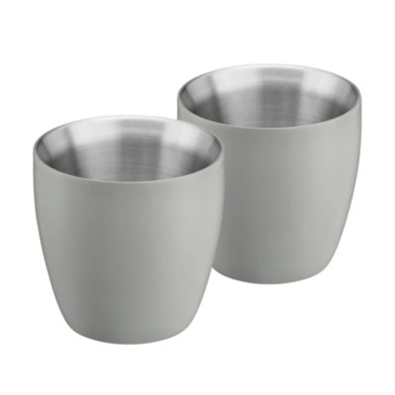 Image of Cooks Professional Set Of 2 Stainless Steel Espresso Coffee Cups - Double Wall Insulated Mini Drinking Mugs - Grey